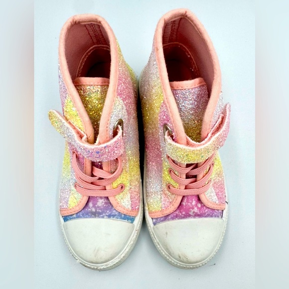 Sparkly Pink and Yellow Kids High-Top Sneakers Sz 13 - Picture 5 of 7